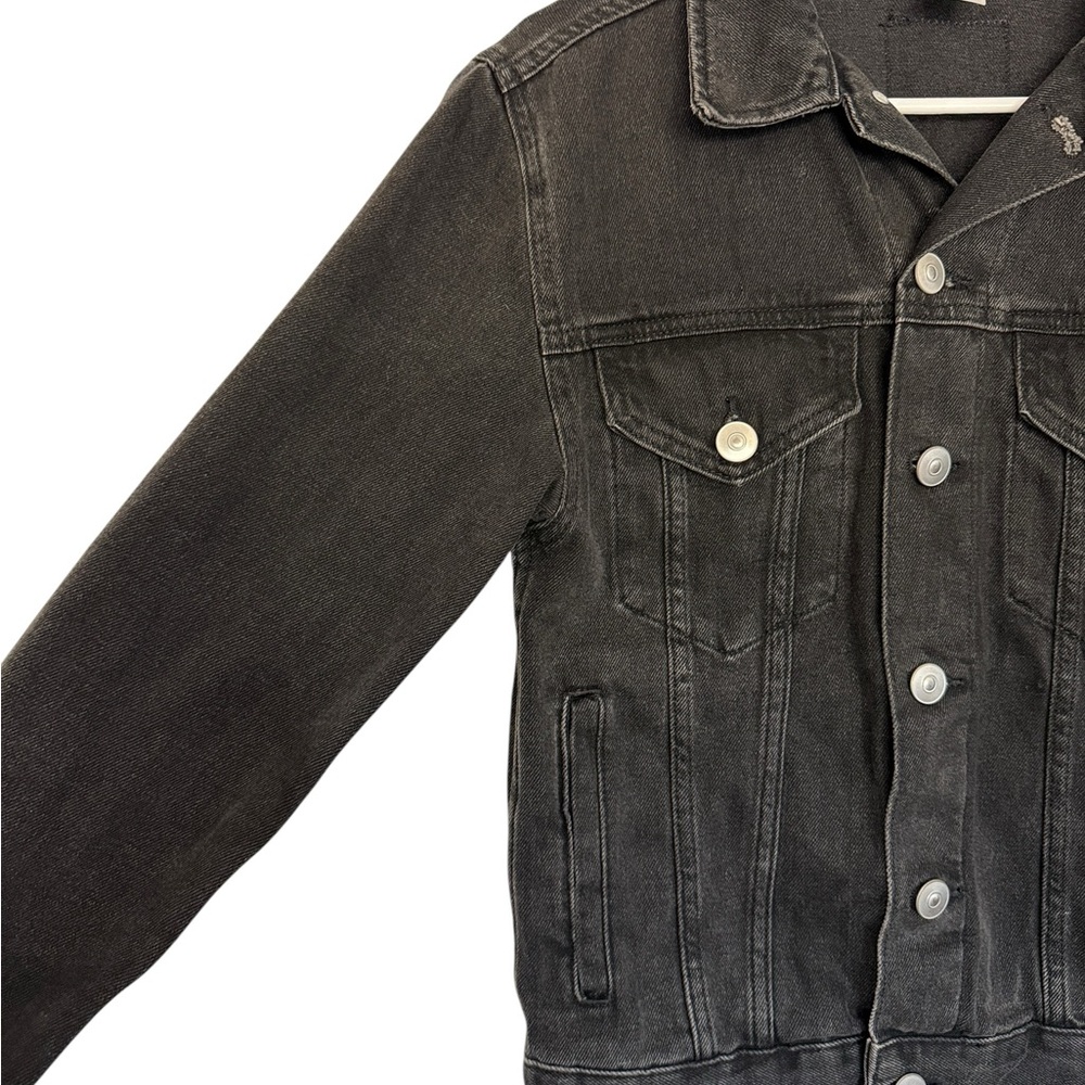 Women’s Washed Black Denim Jacket - Classic Truckers Style - Picture 3 of 4